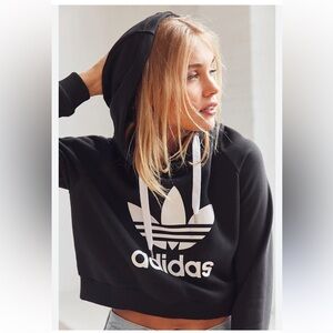 Adidas Women's cropped Black and White Logo Hoodie